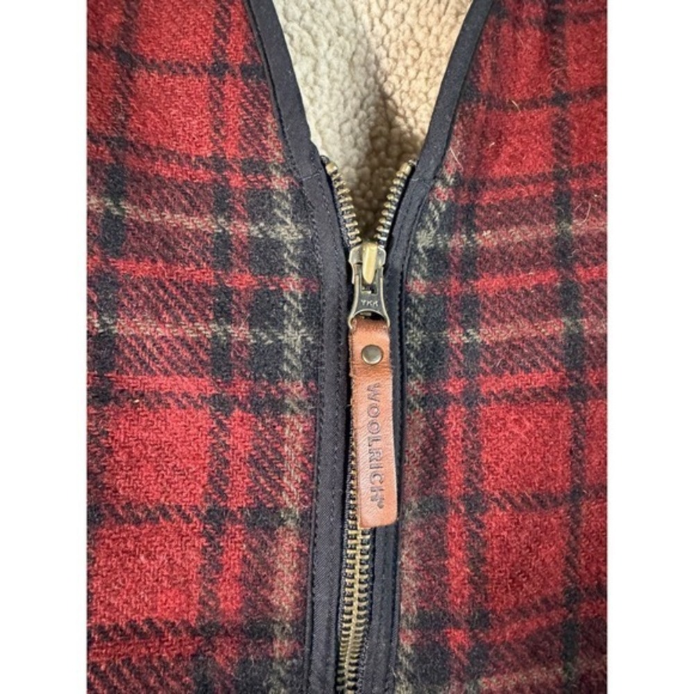 Woolrich Mens Sherpa Lined Wool Blend Vest|XLarge | Red Plaid Pattern, Full Zip - Picture 5 of 5